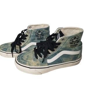 Vans Sk8-Hi Tapered Denim Embroidery Skulls Skater Shoes Womens size 5.5 Grunge
